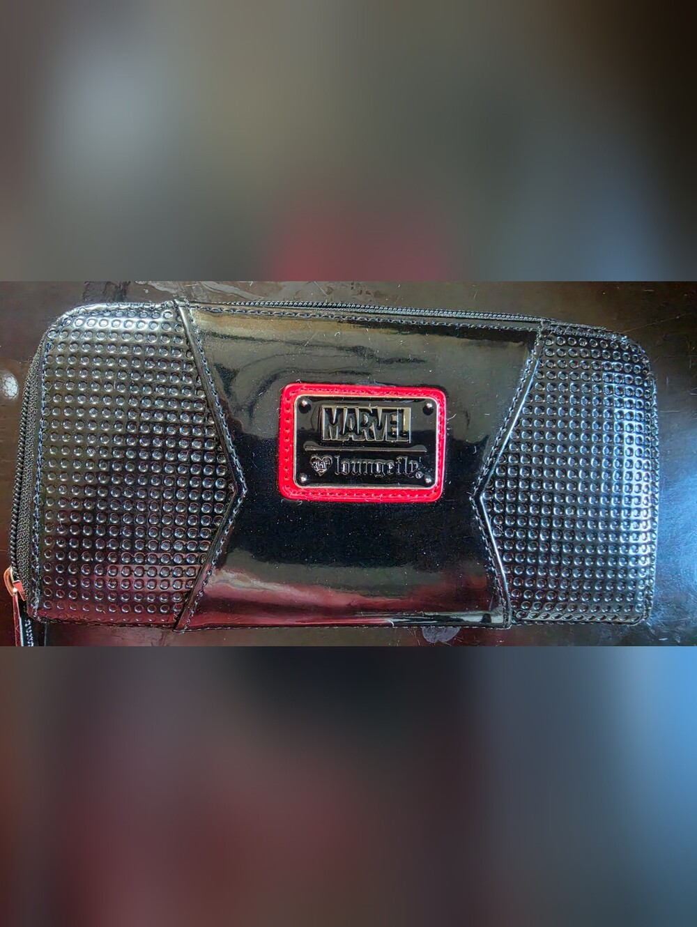 Marvel x Loungefly Black Patent Zip Around with Red Trim Wallet